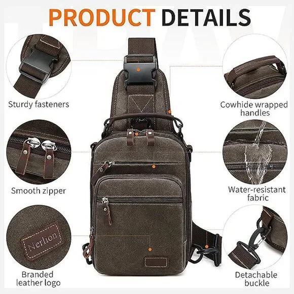 Sling Bag for Men Waxed Canvas Crossbody Bag Chest Bag Water Light Green